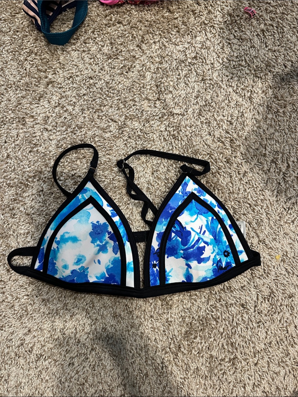 Women’s Blue Floral Triangle Swim Top